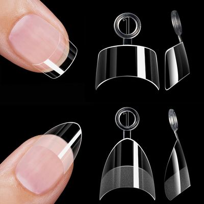 HWHUNO 480Pcs Extra Short Half Cover Almond &amp;Tapered Square Nail Tips Gel x Clear Set,2 Shape Pre Shape XXS for Manicure Art Home DIY Salon 12Sizes