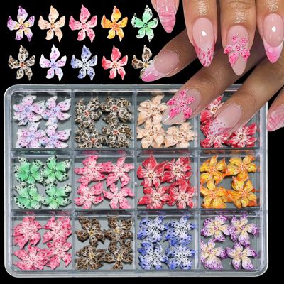 VOTACOS 3D Nail Charms for Nail Art 96pcs 10 Color Nail Rhinestone Design DIY Adjustable Chic Acrylic Soft Lily Flower Charms for 3D Flower Nail Gems