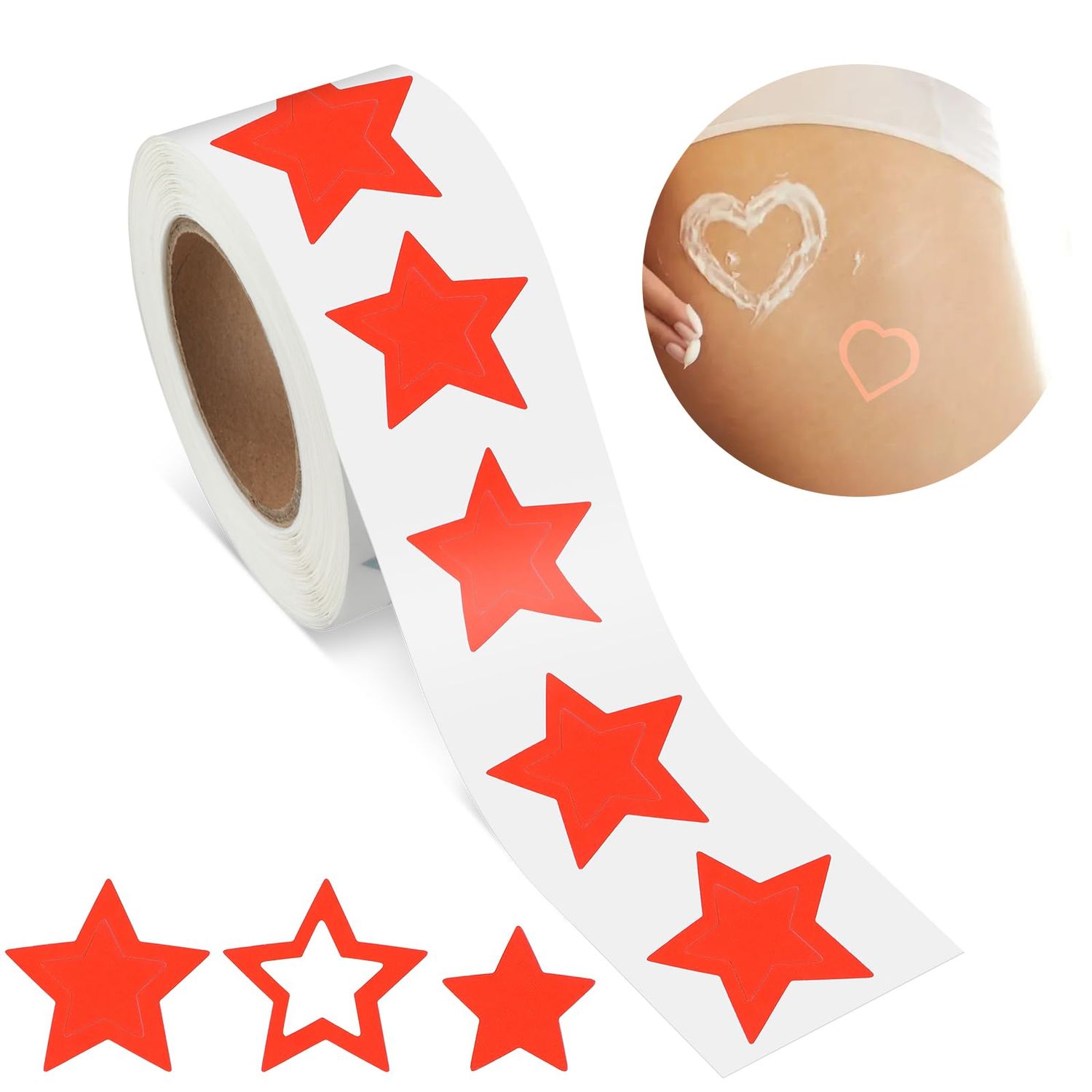 AHQiZFX 500 Pcs Tanning Stickers Roll, 1 Inch Red Self-Adhesive Star Shape Stickers for Tanning Beds &amp; Salons, Sunbathing Supplies for Adults &amp; Children