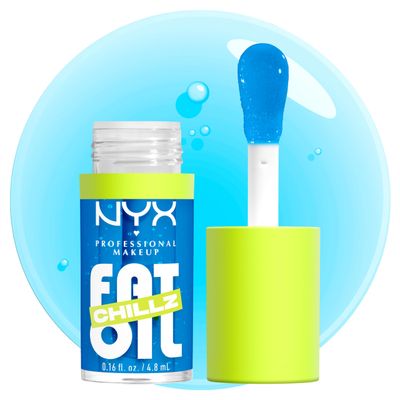 NYX PROFESSIONAL MAKEUP Fat Oil Chillz, Moisturizing, Shiny and Vegan Tinted Lip Gloss - Polar Peppermint (Sheer Blue)