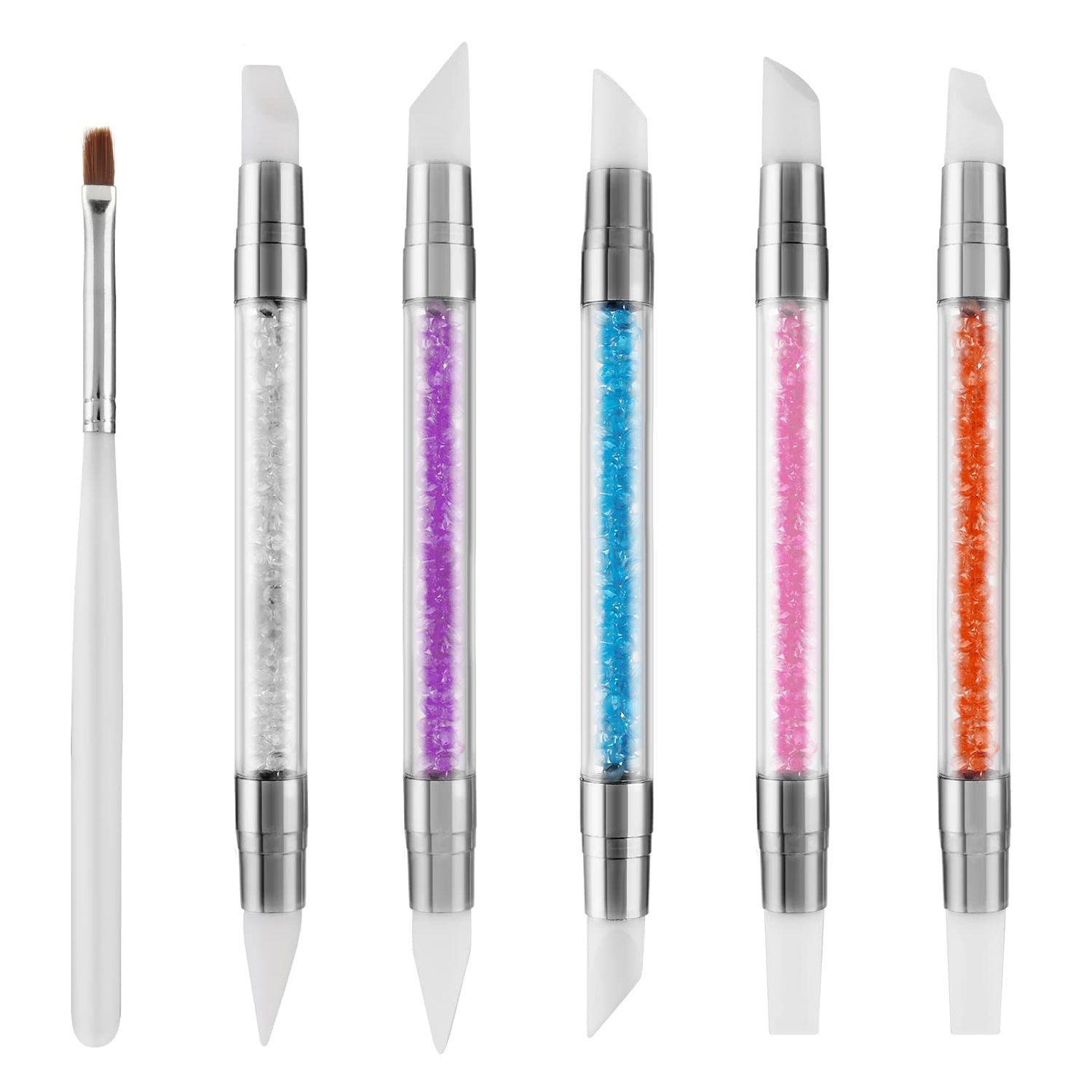 cobee Nail Art Acrylic Pen Brushes, 5PCS Silicone Nail Art Sculpture Pen with Gel Nail Brush Rhinestone Nail Polish Carving Pens Silicone Head Acrylic Handle Nail Art Brushes Rubber Tip Nail Brush