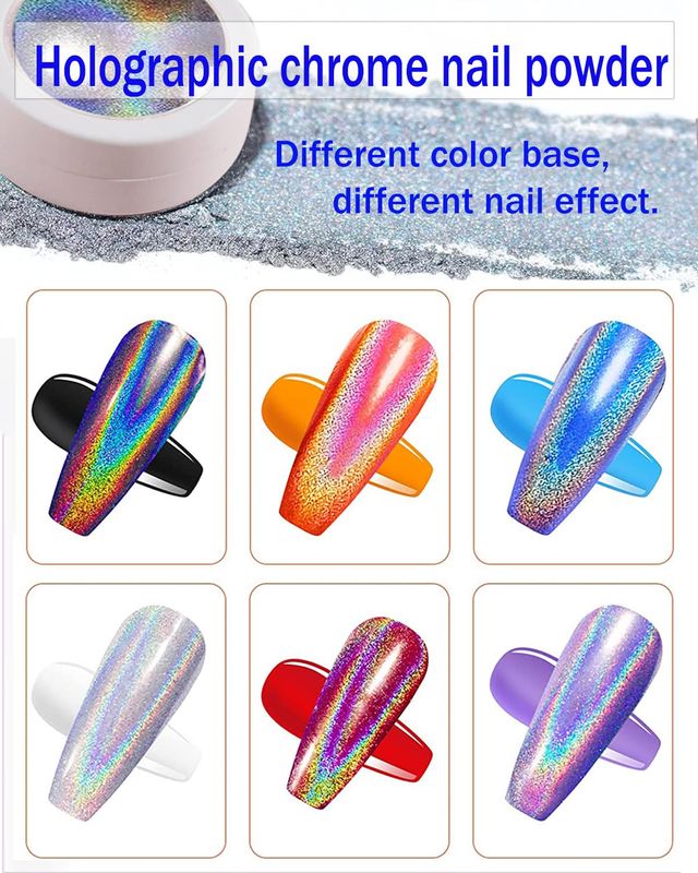 6 Chrome Nail Powder, Mirror Effect, Laser Chrome Pearl White, Glazed Donut Dust