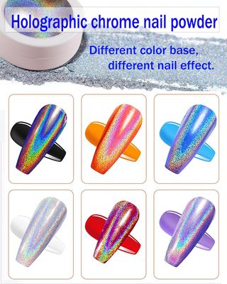 6 Chrome Nail Powder, Mirror Effect, Laser Chrome Pearl White, Glazed Donut Dust