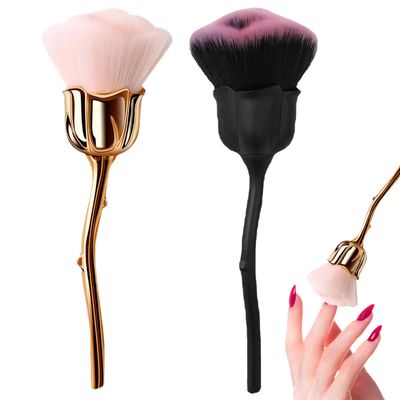 NONENDU 2 PCS Nail Dust Brush, Ultra Soft Nylon Dust Brush for Nails, Nail Brushes for Nail Art Cleaner Tools, Rose Shape Nail Brush &amp; Makeup Brush