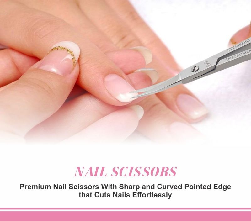 Nail Scissors Curved Eyebrow Scissors for Nail, Cuticle, Eyelashes, Nose Hair, Mustache and Beard - Manicure and Pedicure Small Scissors for Men and Women