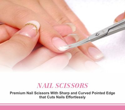Nail Scissors Curved Eyebrow Scissors for Nail, Cuticle, Eyelashes, Nose Hair, Mustache and Beard - Manicure and Pedicure Small Scissors for Men and Women
