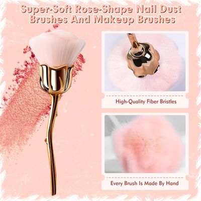 NONENDU 2 PCS Nail Dust Brush, Ultra Soft Nylon Dust Brush for Nails, Nail Brushes for Nail Art Cleaner Tools, Rose Shape Nail Brush & Makeup Brush