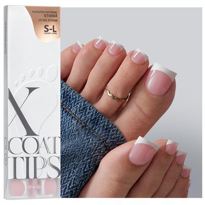 BTArtboxnails XCOATTIPS Toe Nail Tips - Lamp-Curable Real Square Pink Press On Toenails for Women, 150 Soak Off French Tip Toe Nail Extensions in 15 Sizes, Builder Gel &amp; Top Coat Required
