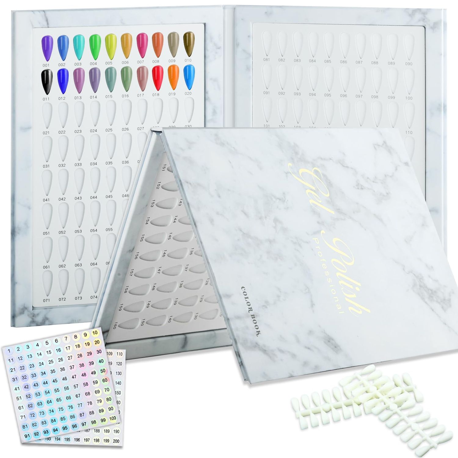 C12rtive 160 Nail Colors Book,Nail Color Display Book with 240 Nail Tips &amp; 1-200 Number Labels,Professional Nail Color Swatches Book for Nail Polish UV Gel,Nails Art Design(White)