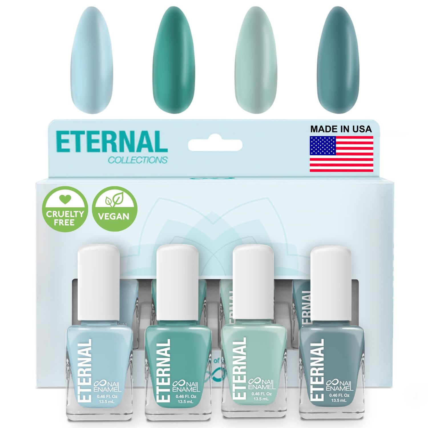 Eternal Green Nail Polish Set for Women (MINDFULNESS) - Light Blue Nail Polish Set for Girls - Long Lasting &amp; Quick White Nail Polish for Home DIY Manicure &amp; Pedicure - Made in USA, 13.5mL (Set of 4)