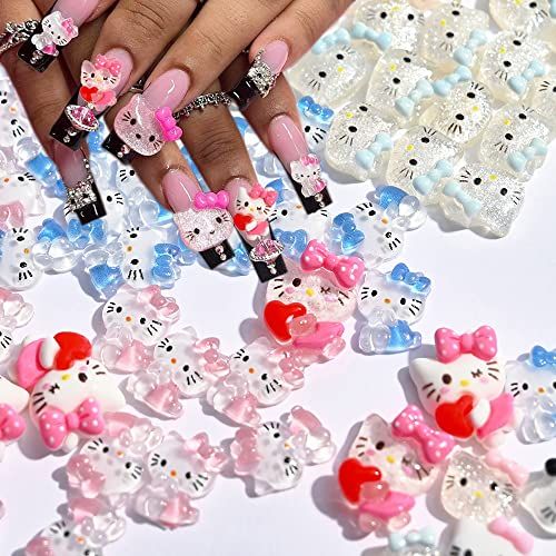 40 Pcs Cute Nail Charms for Acrylic Nails Resin Design Cartoon Nail Rhinestone Anime Kawaii Nail Charms Cute Nail Jewelry Accessories DIY Craft Phone Case Decoration 0.55 0.43 inch