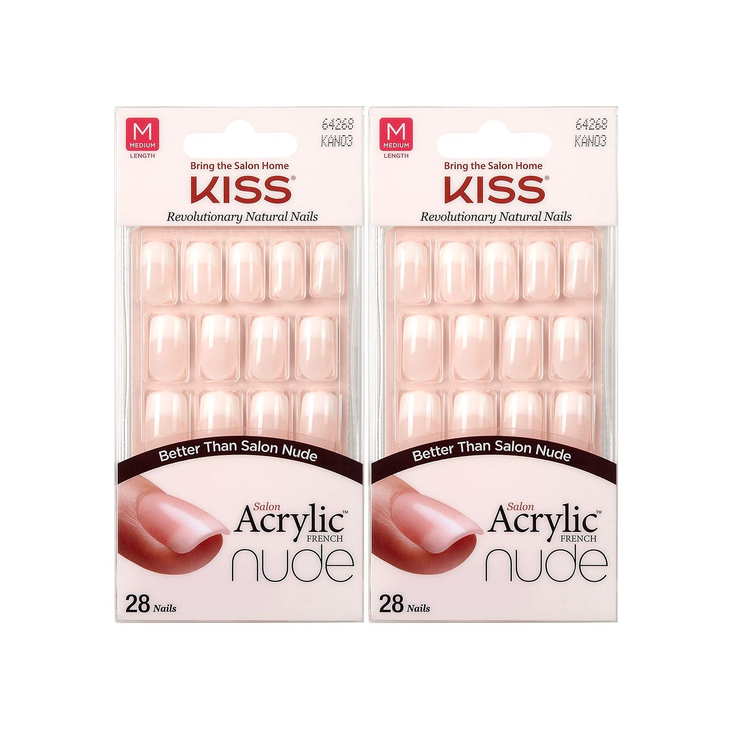 Kiss Salon Acrylic Nude French 28 Count Medium Length Flat (Pack of 2)