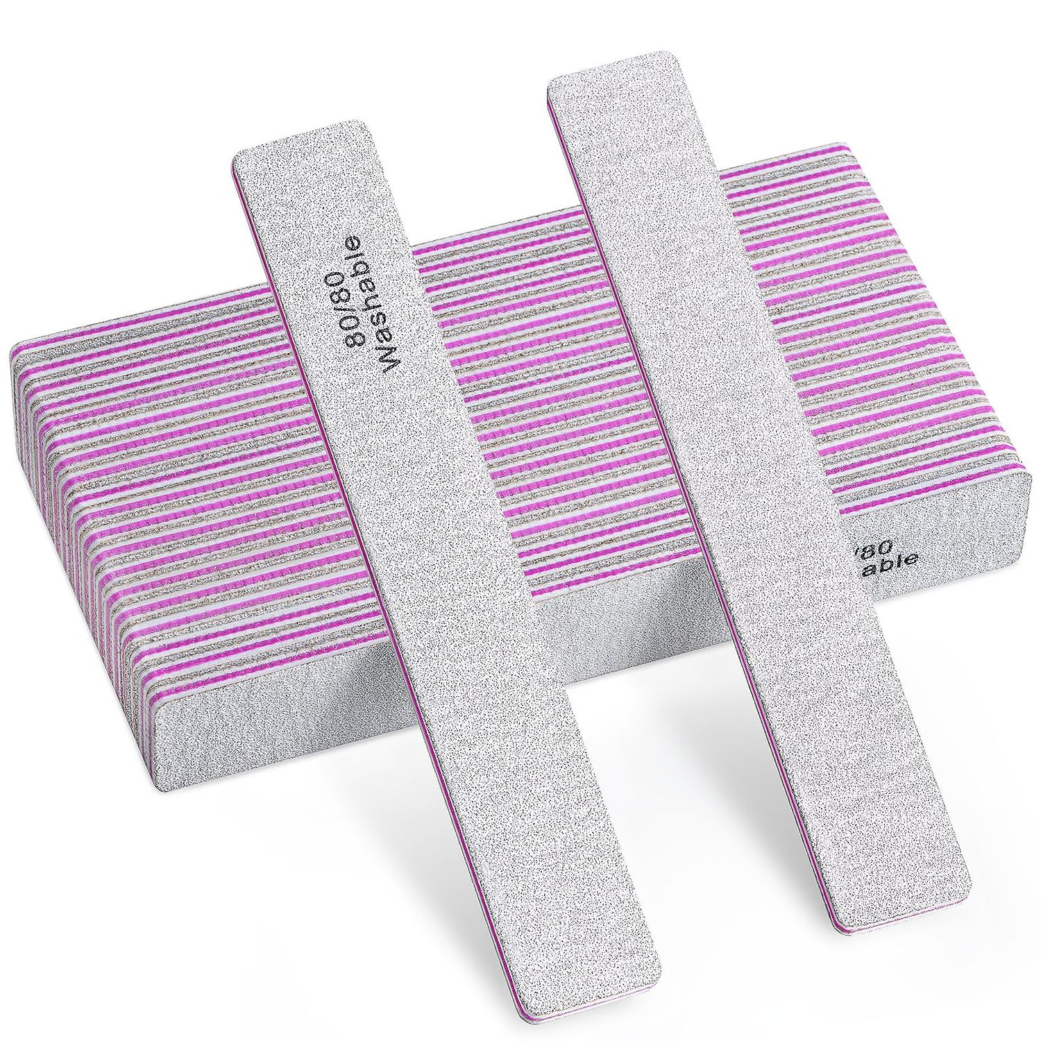 TsMADDTs Nail File, 21PCS 80 80 Grit Files, Double Sided Emery Boards for Natural Acrylic Gel Nails, Professional Rectangular Manicure Tools Reusable&amp;Washable