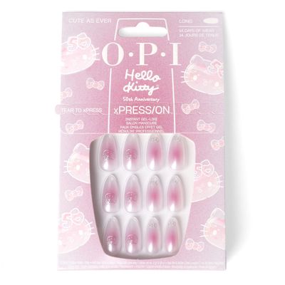 OPI xPRESS/ON Cute as Ever | Bright Pink Long Almond Press On Nails | With Nail Glue | Hello Kitty Limited Edition Collection