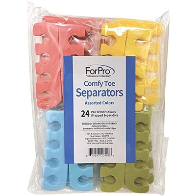ForPro Professional Collection Comfy Toe Separators, Assorted Colors, Luxurious Foam Pedicure Toe Separators, Individually Wrapped, 24-Pairs