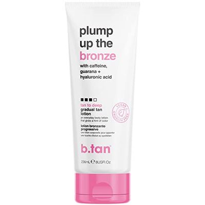 b.tan Dark Gradual Self Tanning Lotion | Plump Up the Bronze Everyday Glow Lotion - Develop a Bronzed Glow, Sunless Tanner Infused With Hyaluronic Acid, No Fake Tan Smell 8 Fl Oz