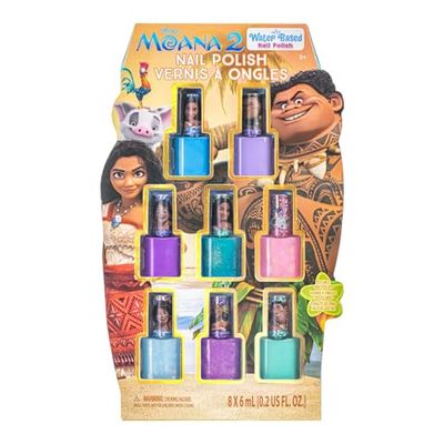 Townley Girl Moana 2 Non-Toxic Water-Based Peel Off Nail Polish Set with Glittery Shimmery and Opaque Colors for Girls Kids Ages 3 Perfect for Parties Sleepovers and Makeovers 8 Pcs