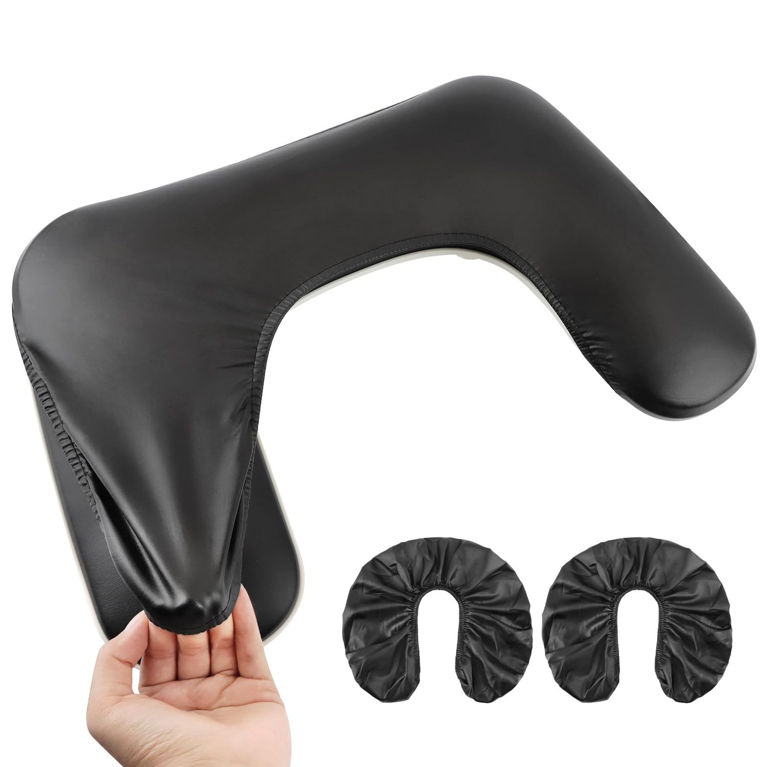 EBANKU Set of 2 Nail Arm Rest Covers for Nails Tech, Black Arm Rest Protector Covers, Premium PU Leather Waterproof, Suitable for U-Shaped Professional Manicure Nail Hand Rest