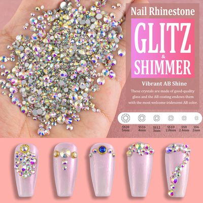 Multi Shapes 3D Glass AB Crystal Nail Art Rhinestones Kit with Flatback Round Bead Charm Gem Stone Jewelry Diamond with Pickup Pen Tweezer for Manicure Craft Decoration by BELLEBOOST (Iridescent)