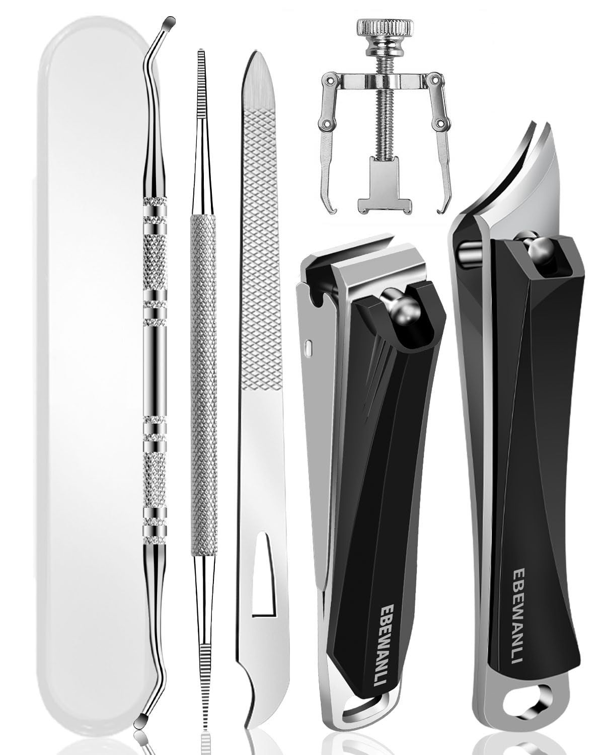 EBEWANLI Ingrown Toenail Tool, 6 PCS Stainless Steel Pedicure Tool, Straight Edge and Curved Slanted Nail Clippers Cutters for Ingrown Toenail Correction Removal Kit at Home for Seniors, Men, Women