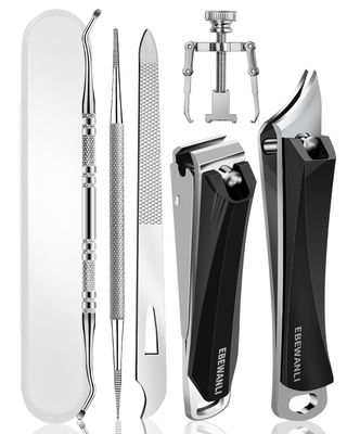 EBEWANLI Ingrown Toenail Tool, 6 PCS Stainless Steel Pedicure Tool, Straight Edge and Curved Slanted Nail Clippers Cutters for Ingrown Toenail Correction Removal Kit at Home for Seniors, Men, Women