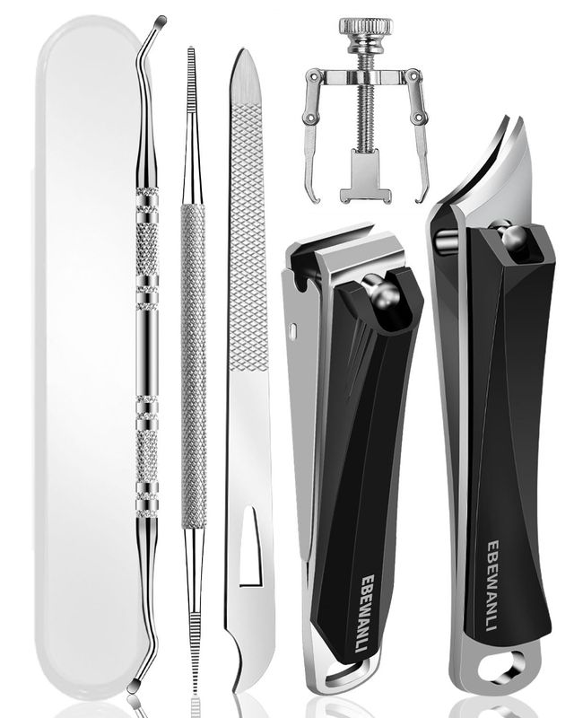 EBEWANLI Ingrown Toenail Tool, 6 PCS Stainless Steel Pedicure Tool, Straight Edge and Curved Slanted Nail Clippers Cutters for Ingrown Toenail Correction Removal Kit at Home for Seniors, Men, Women