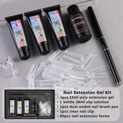 Sutokaka Poly Extension Gel Nail Kit - White Nude Pink Builder Gel, Dual-Ended Brush, Dual Forms for Polygel Nail Art, DIY Beginner Kit