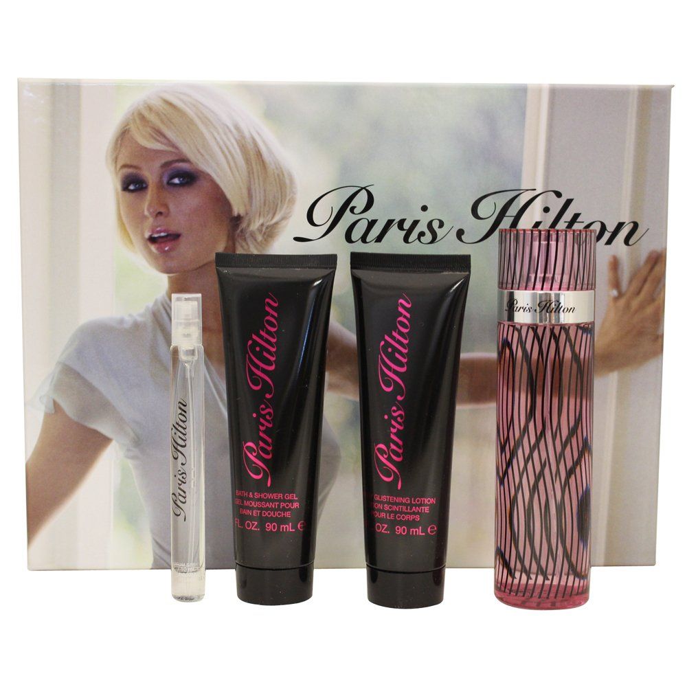 Paris Hilton Gift Set for Women (Eau de Parfum Spray 3.4 Ounce, Eau de Parfum Spray 1 Ounce, Lotion, Bath and Shower Gel)