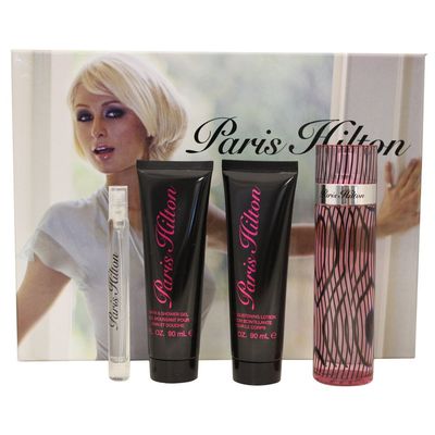 Paris Hilton Gift Set for Women (Eau de Parfum Spray 3.4 Ounce, Eau de Parfum Spray 1 Ounce, Lotion, Bath and Shower Gel)