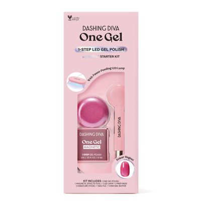 Dashing Diva One Gel Magnetic Starter Kit - Villainous - 3 in 1 Base Coat, Nail Color &amp; Top Coat - Magnetic Polish - 9-Piece Set Manicure Set with LED Gel Lamp