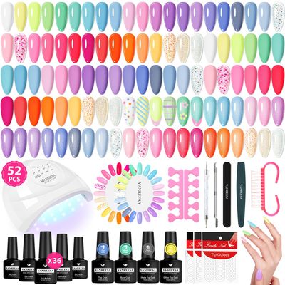 VANREESA Gel Nail Polish Kit with U V Light 52 Pcs Gel Polish Nail Set 36 Sweet Colors Nail Polish Set with Base Coat and 3 Effects Top Coat Manicure Tools Complete Nail Kit Gifts for Women Girls