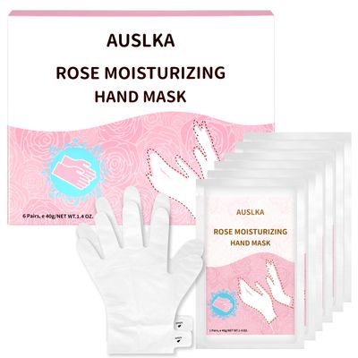 AUSLKA Hand Mask Moisturizing Glove 6 Pairs, Hand Care Moisturizing Gloves with Shea Butter, Hydrating Hand Masks, Hand Peeling Mask for Dry&amp; Dead Skin, Men Women (Rose)