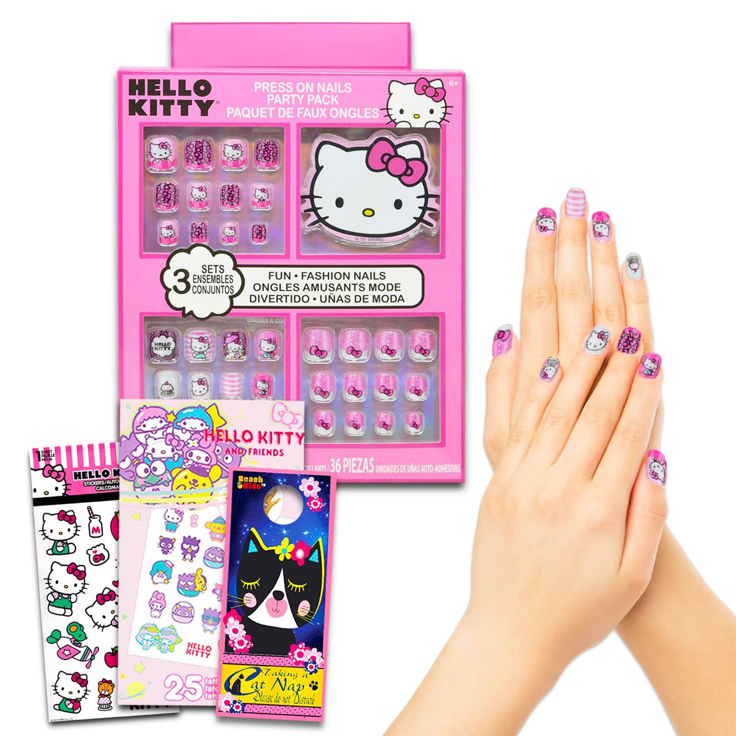 Hello Kitty Nail Art Stickers Set for Girls - Bundle with Hello Kitty Stick On Nails Plus Tattoos, Stickers, More for Party Supplies | Hello Kitty Press On Nails for Kids