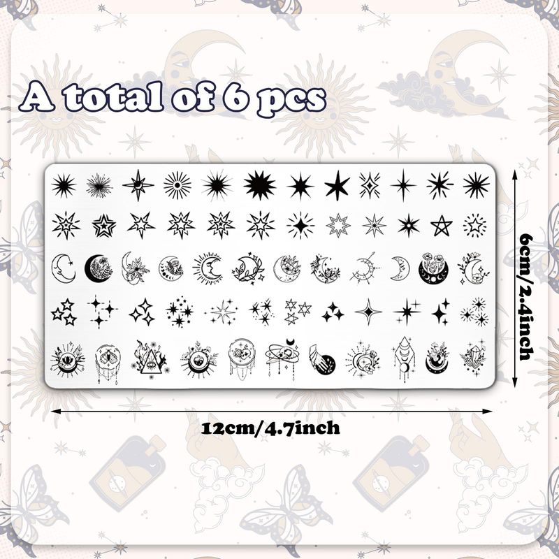Whaline 6Pcs Sun Moon Star Nail Plates Stamping Set Groovy Stamp Templates Nail Art Plates for DIY Print Manicure Salon Design Gift Supplies