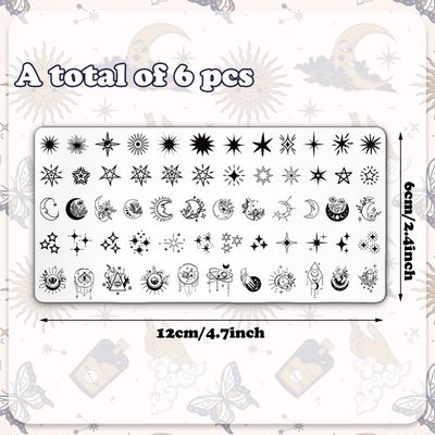 Whaline 6Pcs Sun Moon Star Nail Plates Stamping Set Groovy Stamp Templates Nail Art Plates for DIY Print Manicure Salon Design Gift Supplies