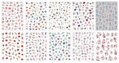 JMEOWIO 10 Sheets Spring Flower Nail Art Stickers Decals Self-Adhesive Pegatinas Uas Colorful Floral Summer Nail Supplies Nail Art Design Decoration Accessories
