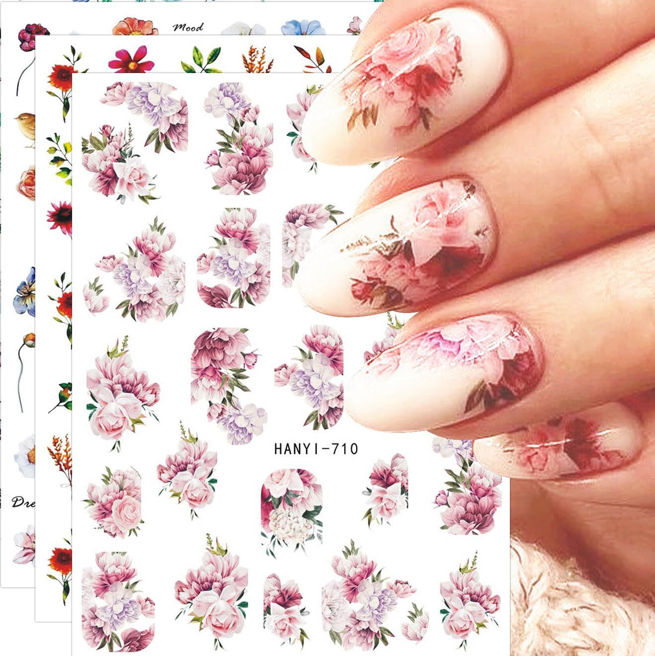 JMEOWIO 10 Sheets Spring Flower Nail Art Stickers Decals Self-Adhesive Pegatinas Uas Colorful Floral Summer Nail Supplies Nail Art Design Decoration Accessories