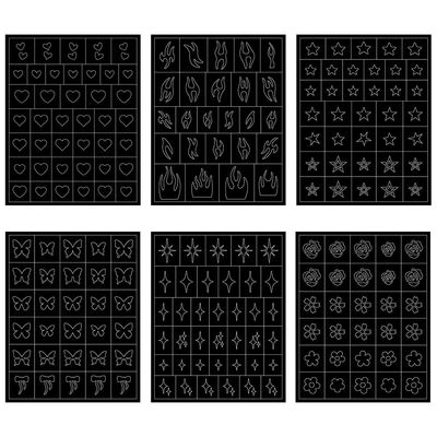 6 Sheets Airbrush Stencils - 3D Hollow Butterfly, Flame, Four Pointed Stars, Heart Star Nail Decals Printing Template Stencil Tool for DIY Nail Art Supplies