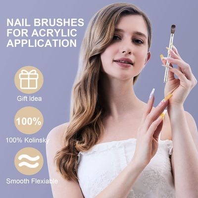 Shine Chance Acrylic Nail Art Brush Size 16, 100 Pure Kolinsky Hair Oval for Application, Professional Extension Manicure Tool Striping Drawing Pen DIY Home Salon, Silver, 1.0 Count