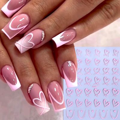 Valentines Day Nail Art Sticker Set Nail Supplies Hearts Nail Decals 3D Self Adhesive Love Hollow Peach Heart Shaped Nail Design Valentine French Sticker for Women Valentine Holiday Nail Decoration