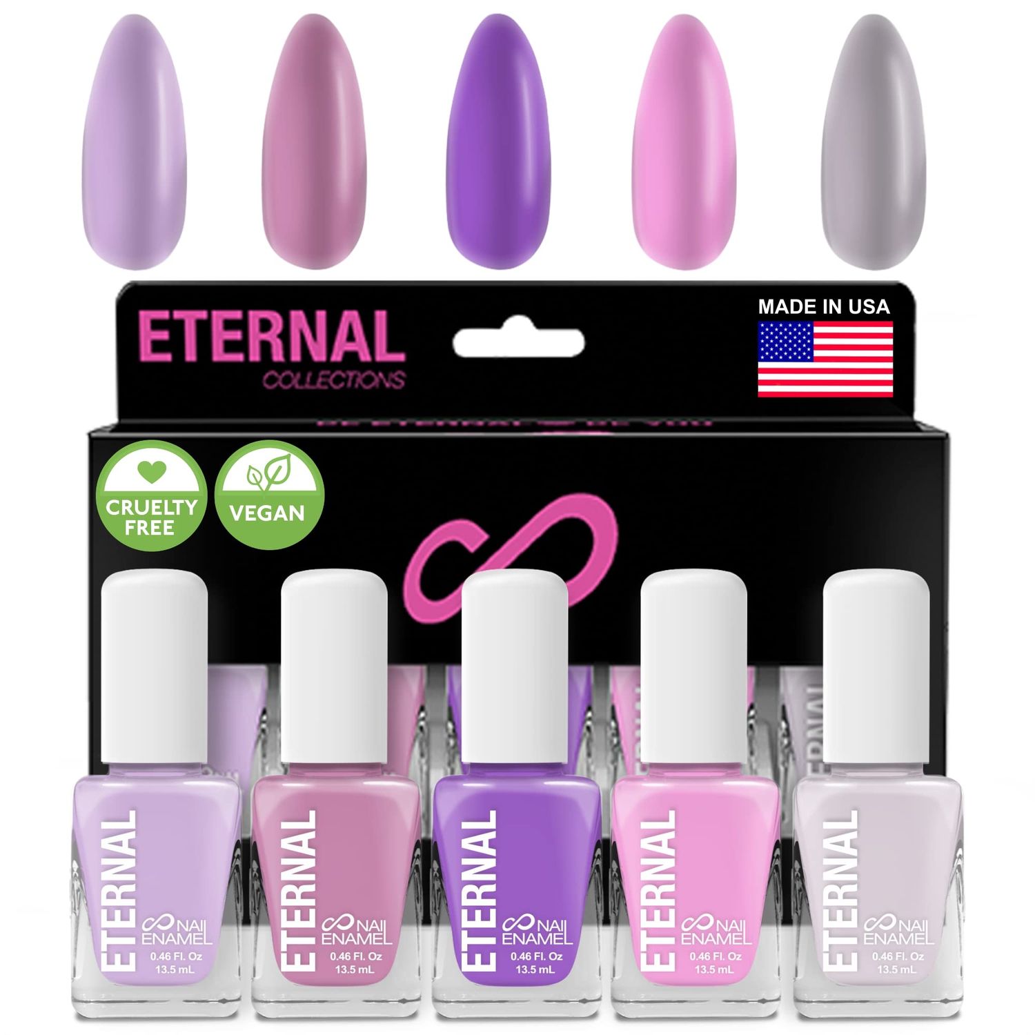 Eternal Pastel Nail Polish Sets for Women (LILAC PINK) - Pastel Nail Polish Set for Girls | Quick Dry &amp; Long Lasting Nail Polish Kit for Home DIY Manicure &amp; Pedicure | Made in USA, 13.5mL (Set of 5)