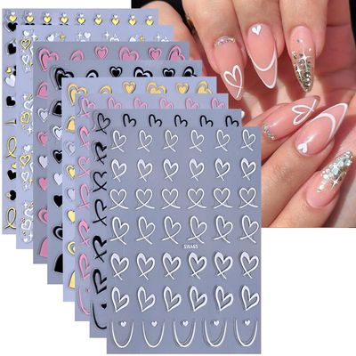 Valentines Day Nail Art Sticker Set Nail Supplies Hearts Nail Decals 3D Self Adhesive Love Hollow Peach Heart Shaped Nail Design Valentine French Sticker for Women Valentine Holiday Nail Decoration