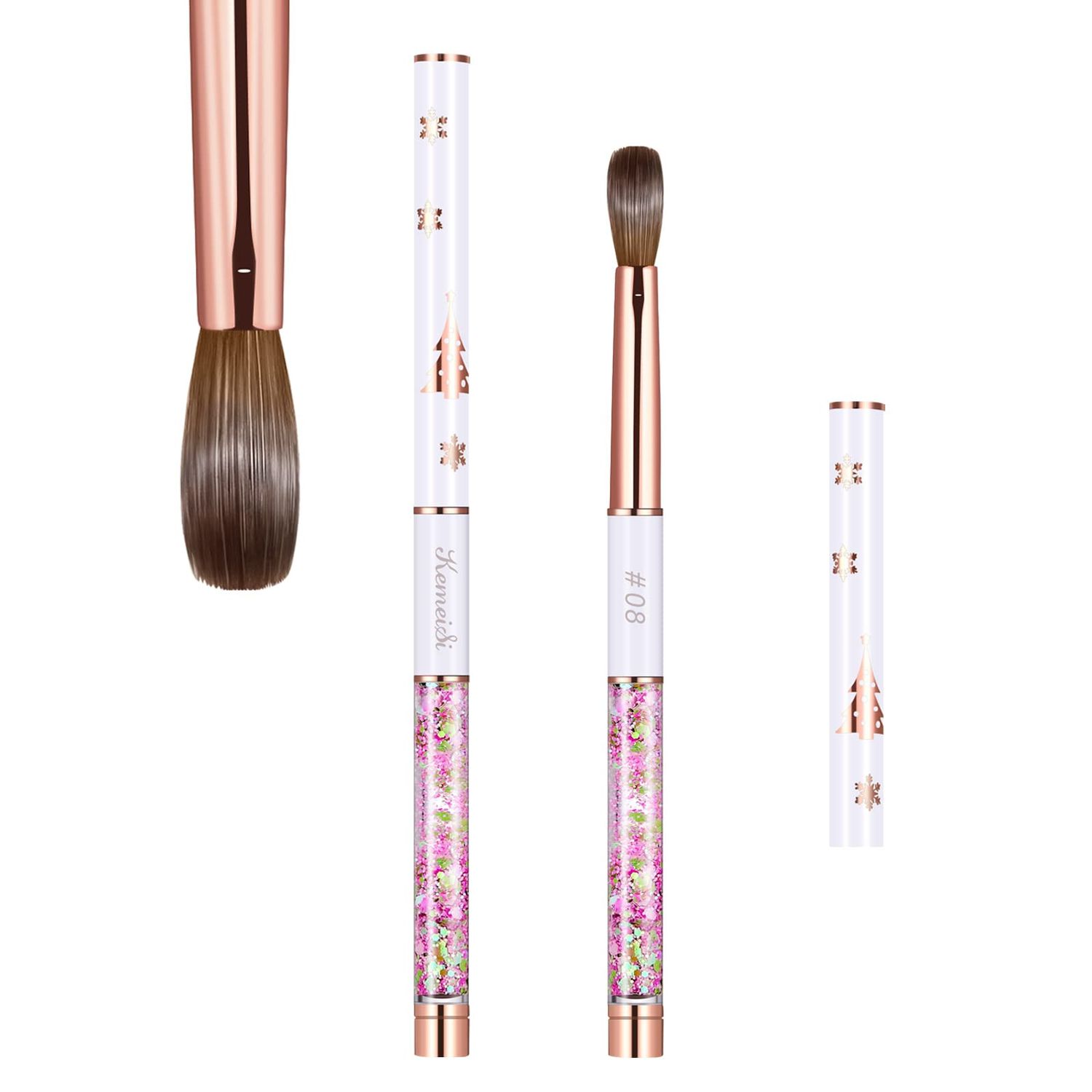 Acrylic Nail Brush Size 8,KEMEISI 100 Pure Kolinsky Nail Art Brushes Sturdy Handle Oval Shaped Acrylic Powder Nail Design Tools for Professional Manicure DIY Home Salon (White)