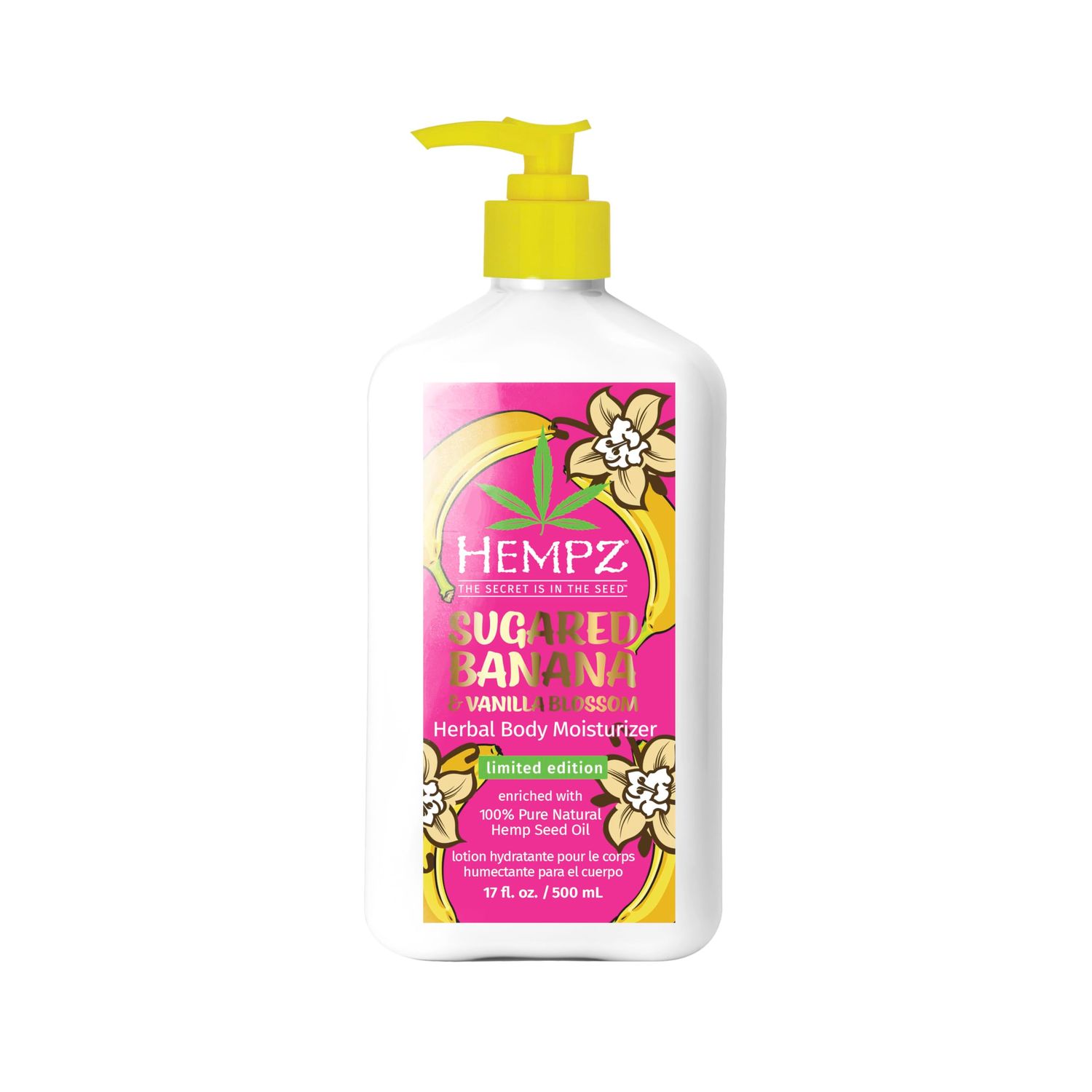 Hempz Sugared Banana &amp; Vanilla Blossom Body &amp; Hand Lotion, Ultra Hydrating Moisturizer for Men and Women, 17 oz