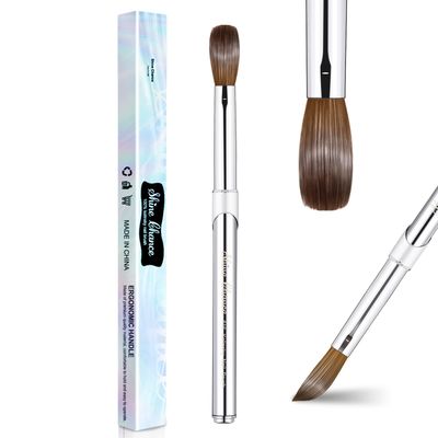 Shine Chance Acrylic Nail Art Brush Size 16, 100 Pure Kolinsky Hair Oval for Application, Professional Extension Manicure Tool Striping Drawing Pen DIY Home Salon, Silver, 1.0 Count