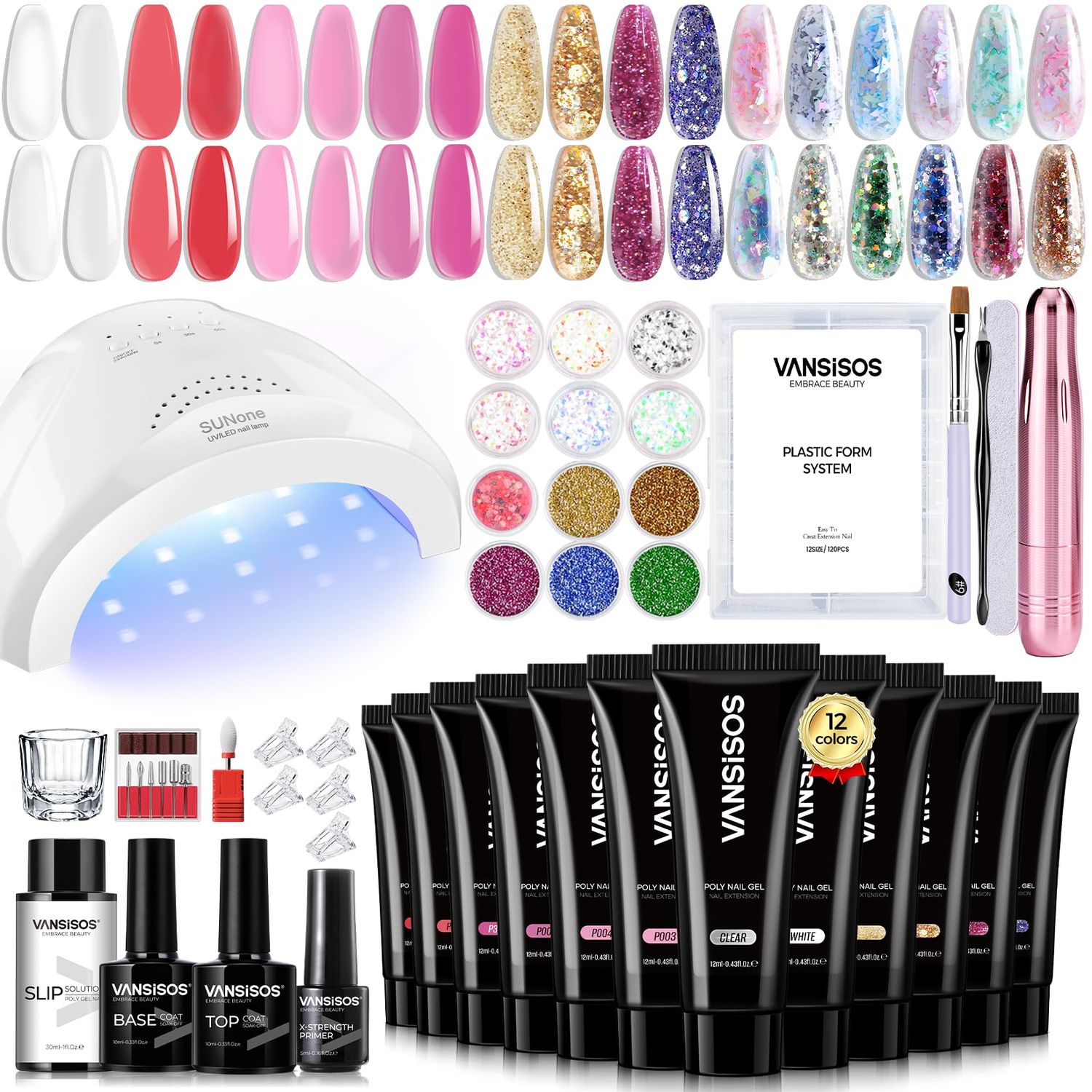 Poly Gel Nail Extension Kit: 12PCS Poly Nail Gel Kit with U V Nail Light Nail Drill Poly Gel Kits with Everything for Beginners Poly gel Nail Kit Starter Kit