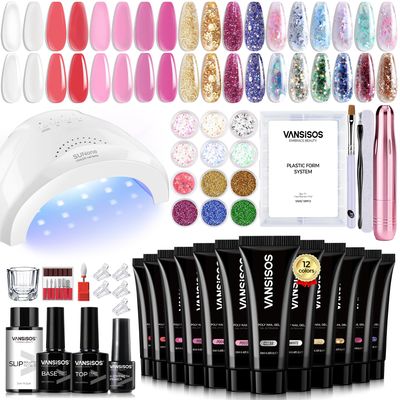 Poly Gel Nail Extension Kit: 12PCS Poly Nail Gel Kit with U V Nail Light Nail Drill Poly Gel Kits with Everything for Beginners Poly gel Nail Kit Starter Kit