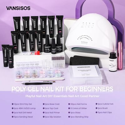 Poly Gel Nail Extension Kit: 12PCS Poly Nail Gel Kit with U V Nail Light Nail Drill Poly Gel Kits with Everything for Beginners Poly gel Nail Kit Starter Kit