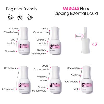 NAGAIA Premuim Nail Dipping System, Dip Essential Liquid Set, All In One Dip Liquid Kit, Home &amp; Salon Nail Dipping Manicure, Air Dry Dip Powder System, Salon Acrylic Nail Alternative, 3 Replaced Brush