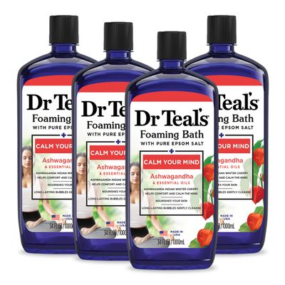 Dr Teals Foaming Bath with Pure Epsom Salt, Ashwagandha, 34 fl oz (Pack of 4)
